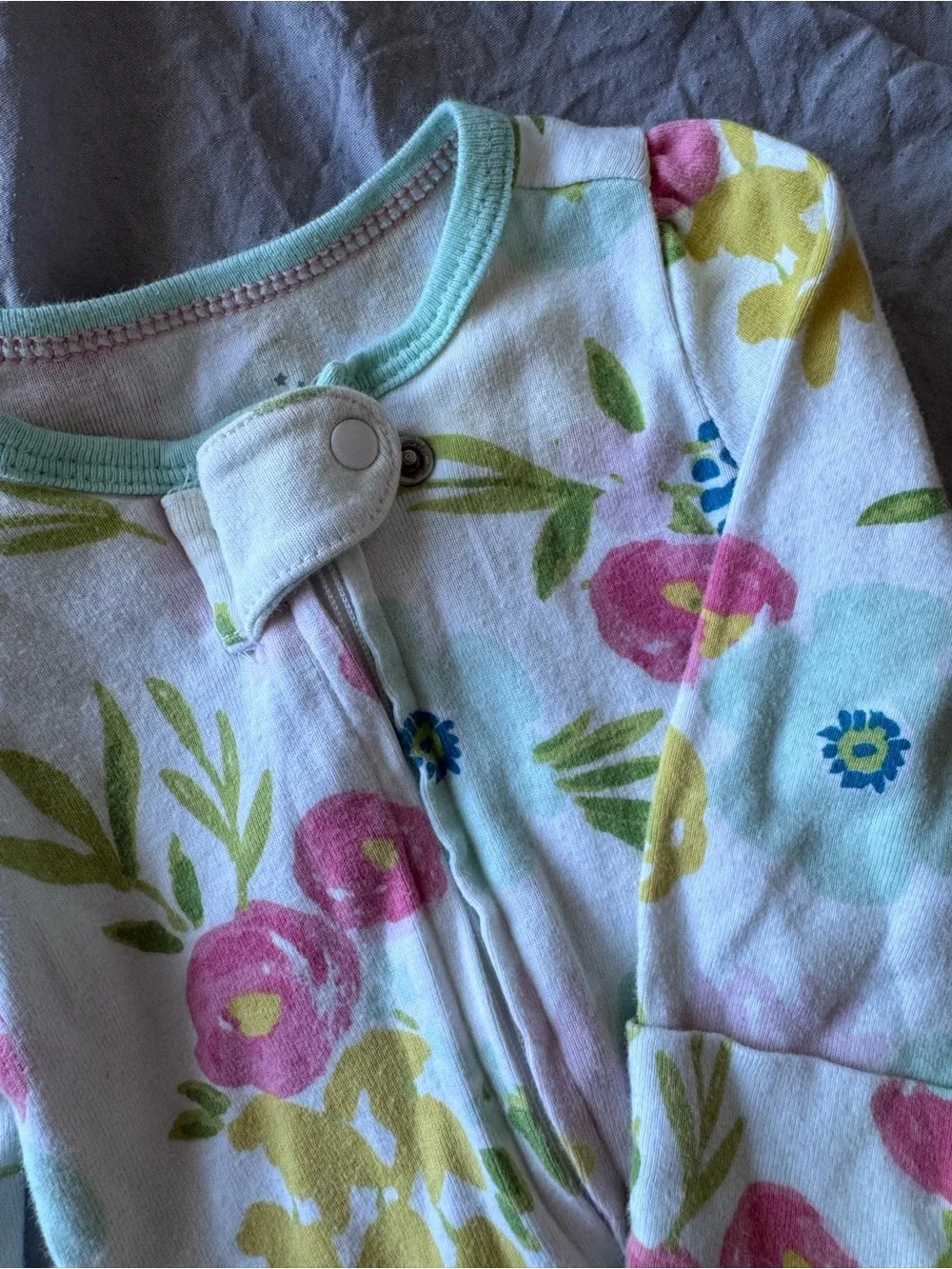 cloud island Floral Footed Pajamas - White with Pink & Yellow Flowers